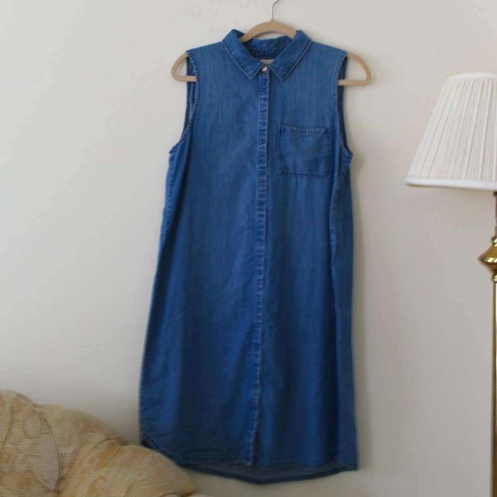 J.Crew Factory Sleeveless Chambray Shirtdress | S